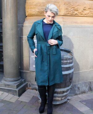 Kiara Collared Long Trench Jacket Emerald