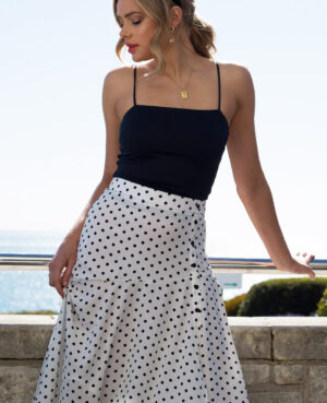 Polkadot Midi Split Skirt