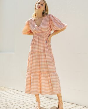 Abigail Peach Check Maxi Dress